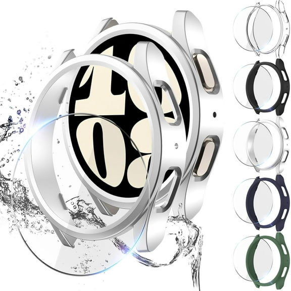 XIHAMA Screen Protector for Samsung Galaxy Watch 7 40mm 44mm, 5-Pack HD Tempered Glass One-Piece PC Hard Case for Samsung Galaxy Watch 7 40mm 44mm