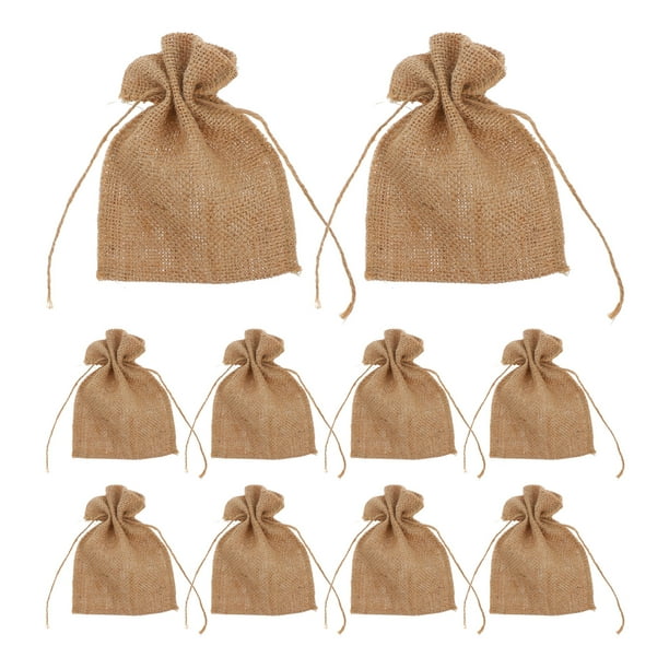 10 bolsas de lino natural hechas a mano con cordón, bolsas de arpillera para recuerdos de fiesta, bolsas de almacenamiento de joyas estilo bohemio para Navidad, bodas y fiestas navideñas.