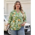 thumbnail image 5 of DEXIO Women's Plus Size Tops Tropical Floral Print V Neck 3/4 Sleeve Casual Loose Fit Tunic Shirts 2X, 5 of 10
