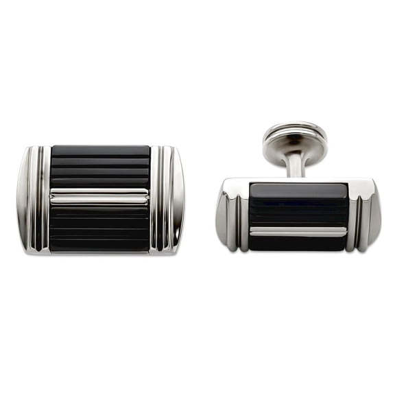 23mm Black Titanium and Stainless Steel Polished Cufflinks Cuff Link for Men - 21.9 Grams