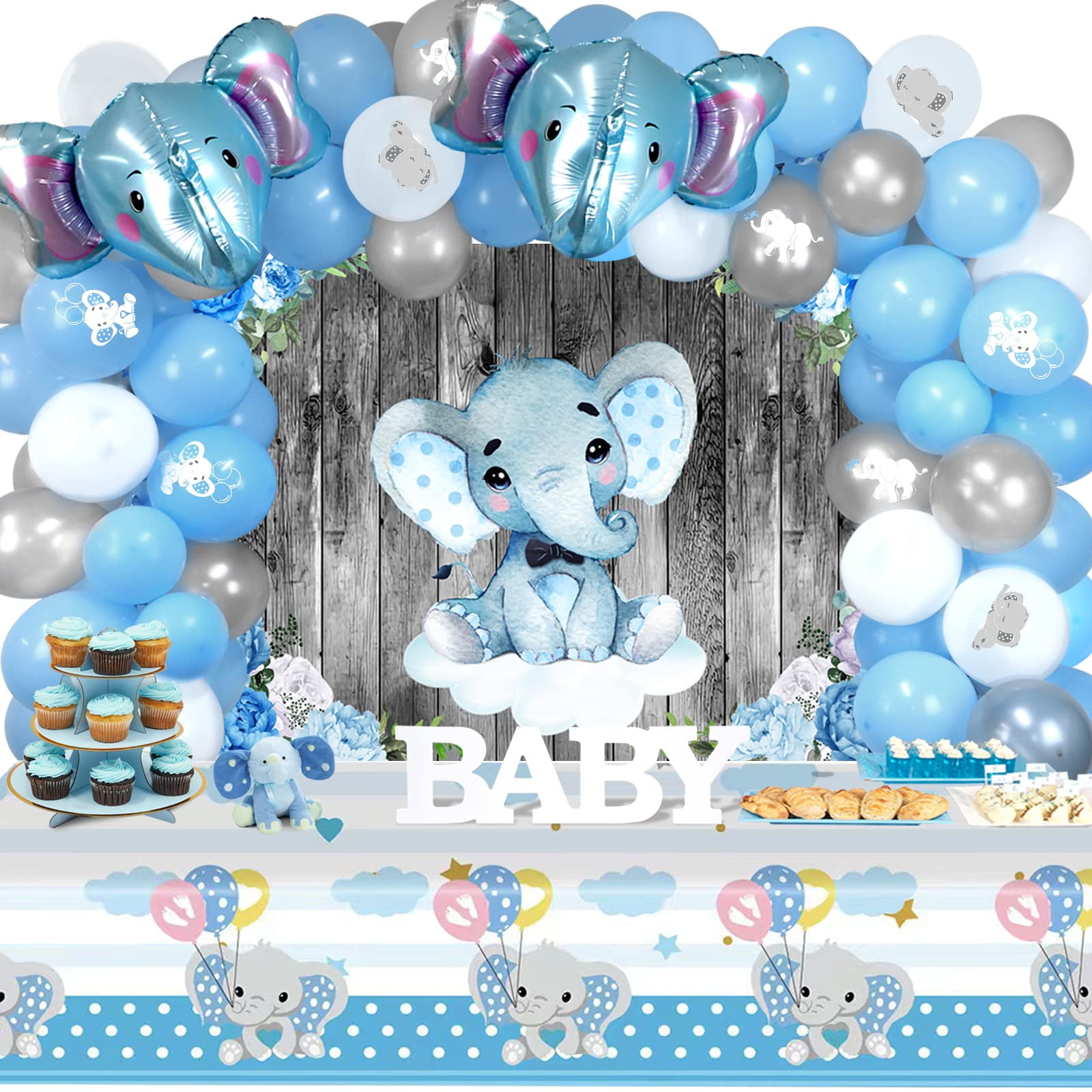 Elephant Baby Shower Decorations for Boy, Baby Boy Elephant Decor Baby  Shower Decorations Inlcude Elephant Balloon Garland, Backdrop, Tablecloth,  3D Elephant Head Balloon and Latex Balloons 