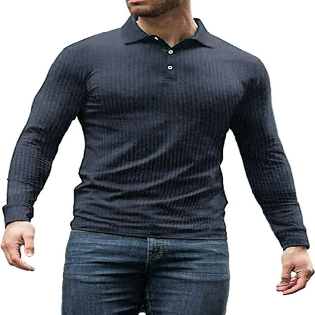 Men‘s Spring Autumn Solid Color Button Shirts with Long Sleeve Lapel Tops