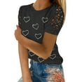 thumbnail image 3 of Aloohaidyvio Tops,Women Casual Tops Round-Neck Lace Hollow Out Short Sleeve Pullover Slimming T-Shirt, 3 of 4