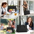 thumbnail image 3 of RAINSMORE Lunch Tote Bag for Women 15.6 inch Laptop Bag with Insulated Lunch Compartment PU Leather Quilted Computer Teacher Tote for Work,Black, 3 of 8