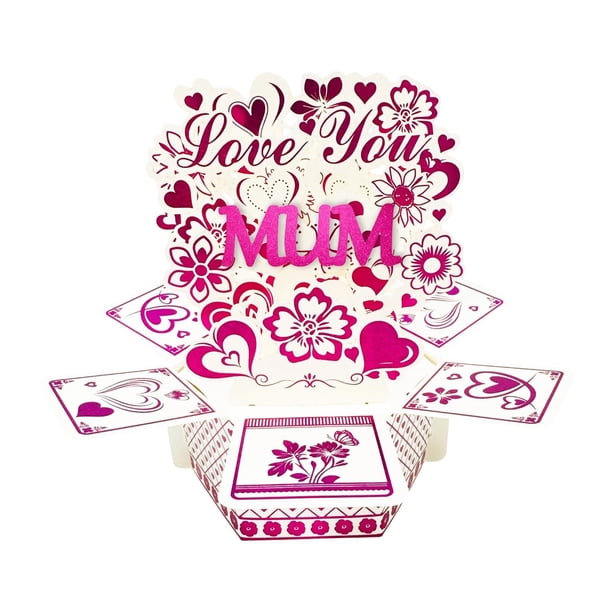 Tarjeta de regalo para el hogar, tarjeta de felicitación decorativa 3D universal con forma de corazón y flores para reuniones familiares, Mamá