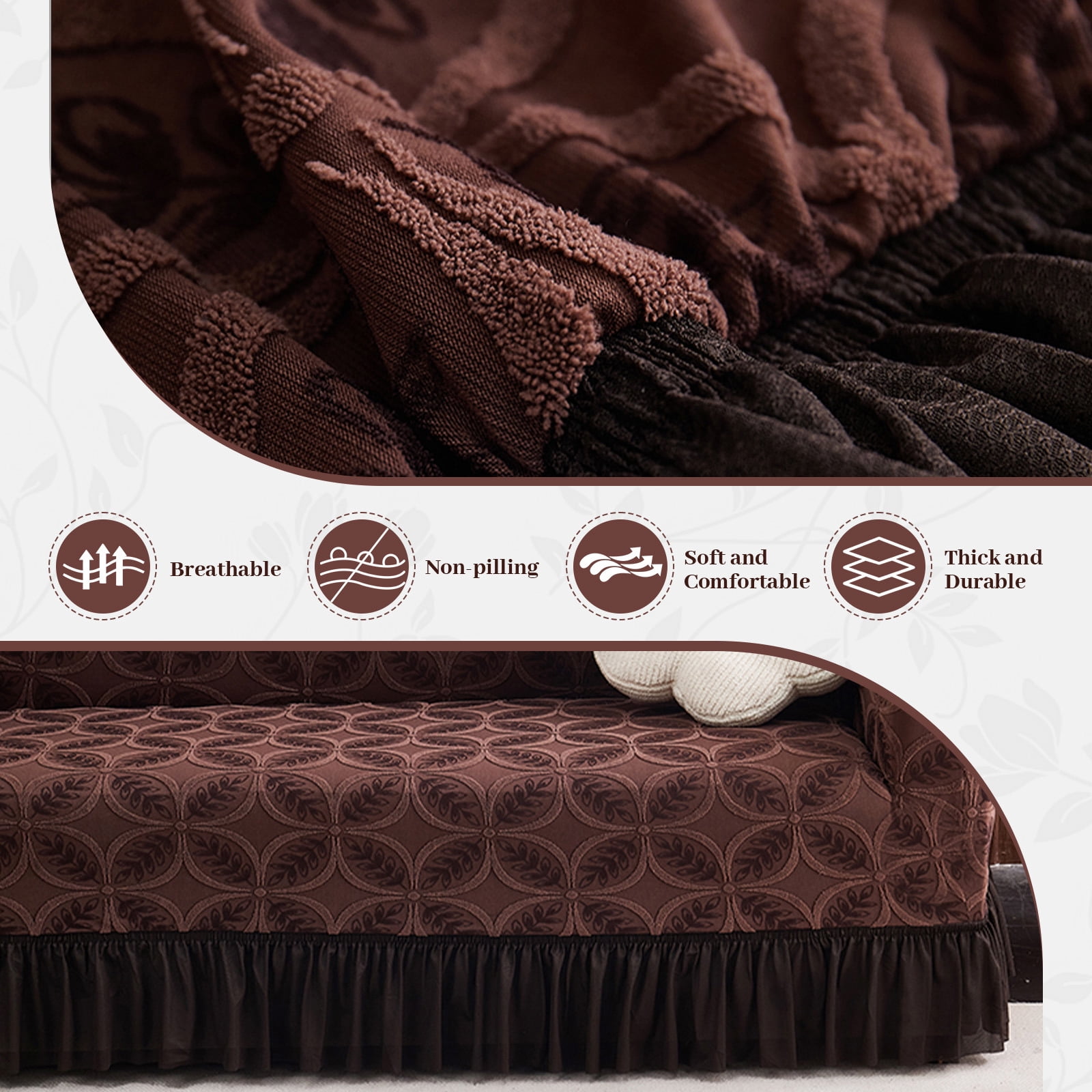 ANMINY Stretch Sofa Slipcover Cushion Couch Cover with Skirt Pet Friendly Durable Washable Stretchable 3-Seater (75"-90")