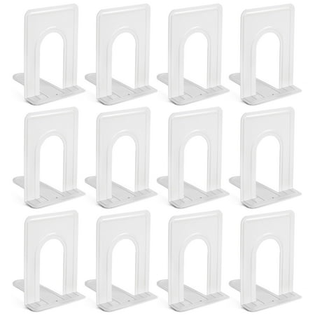 12 Pack Metal Bookends for Shelves  Heavy Duty White Book Stoppers for Library  Living Room  or Office (5x6.6x 5.8 in)