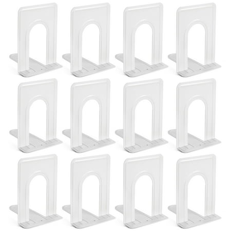 12 Pack Metal Bookends for Shelves, Heavy Duty White Book Stoppers for Library, Living Room, or Office (5x6.6x 5.8 in)