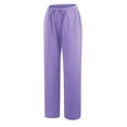 thumbnail image 4 of Fznquz Wide Leg Womens Casual Pants Linen Trousers Solid Color Drawstring Loose Elastic Waist Purple Trousers L, 4 of 8