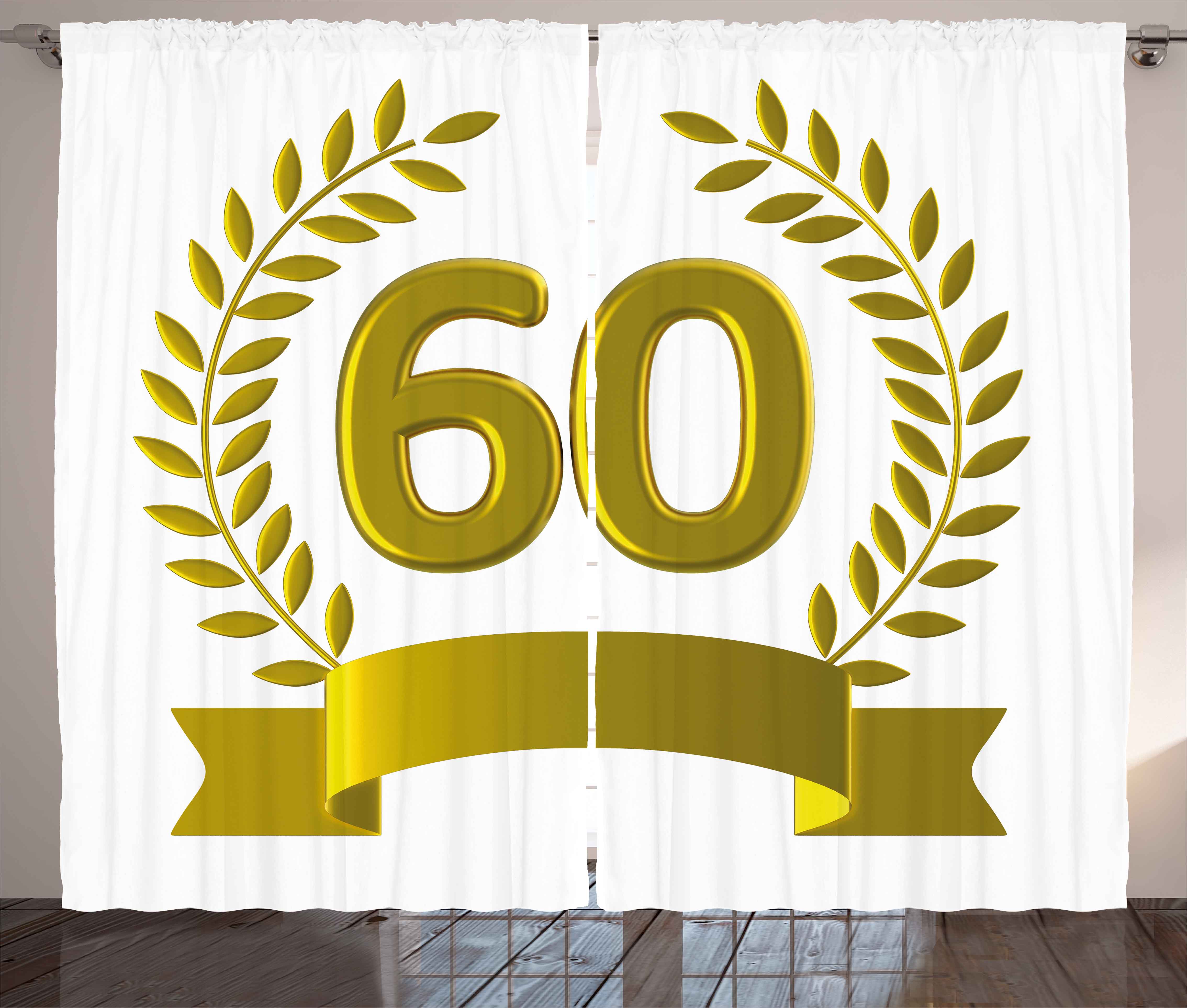 60th Birthday Curtains 2 Panels Set Golden Age Themed Party With
