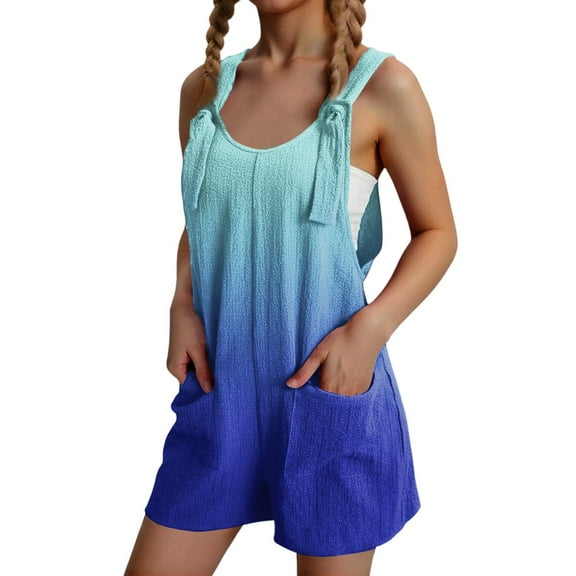 Abcomgle Girls Overalls Size 10-12 Sleeveless Adjustable Strap Short Jumpsuits Kids Summer Gradient Linen Girls Romper with Pockets 9-10 Years,Blue