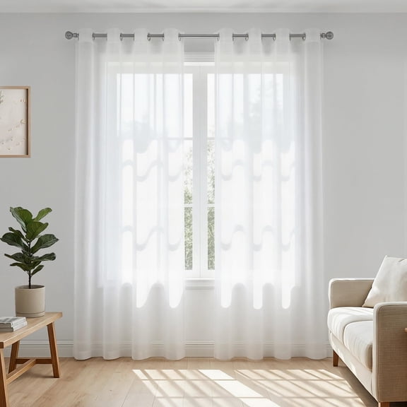 Dtwnek 2 Panels Soft Fabric Sheer Curtains Set Light Filtering Window Drapes for Living Room, Bedroom, White, 52" x 94"