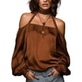 thumbnail image 2 of Uootdi Women's Blouses Halter Neck Cold Shoulder Long Sleeve Tops Romantic Lightweight Relaxed Blouses Gift, 2 of 4