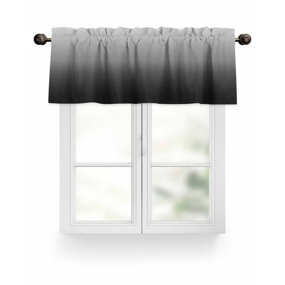 Gray Black Ombre Kitchen Valances for Windows Aesthetic Abstract Watercolor Valance Curtains  for Kitchen /Living Room/Bedroom/ Bathroom Decor, 54"x18 " ,Rod Pocket 1 Panel,