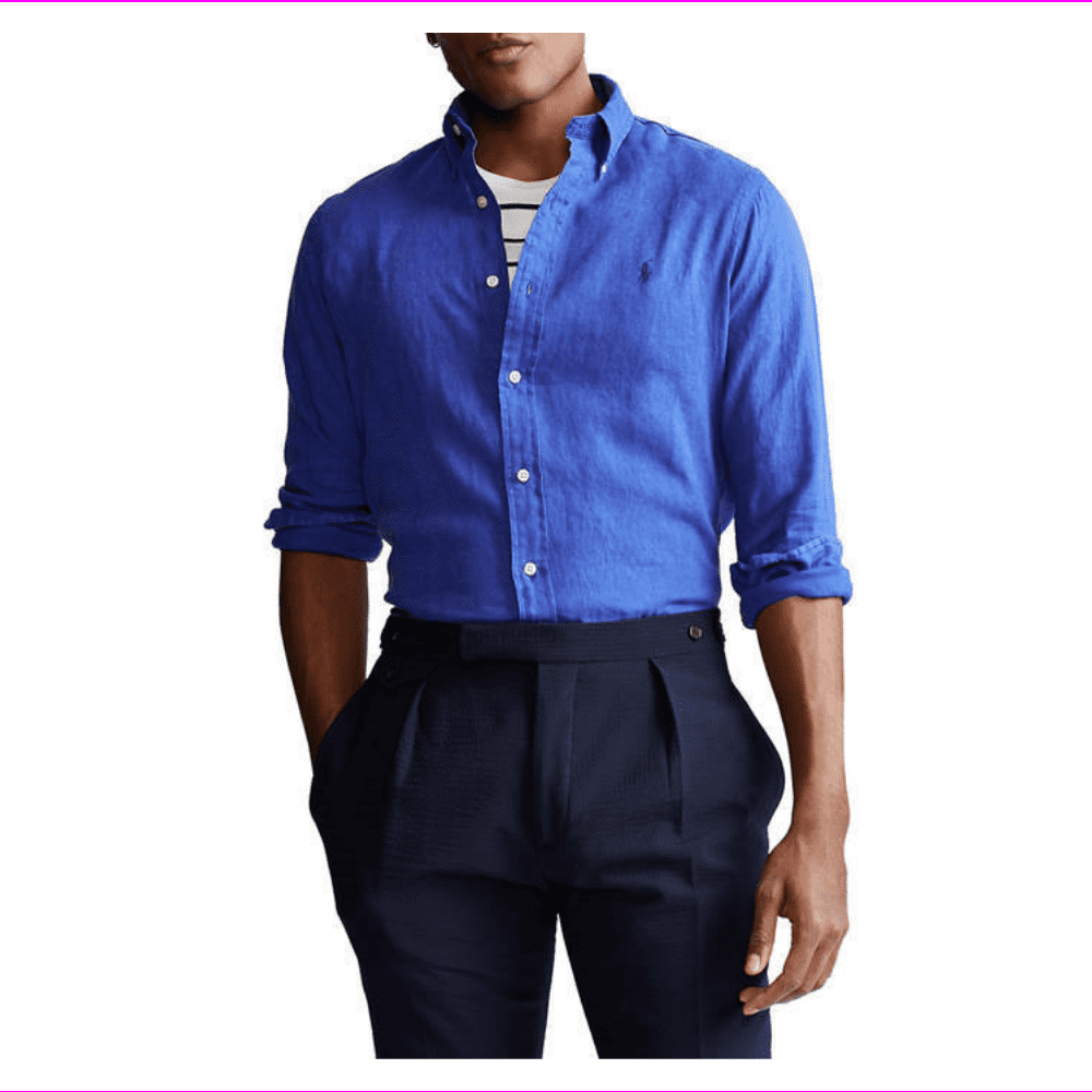 Alfani Solid Lazulite Mens Long Sleeve Button Down Shirt