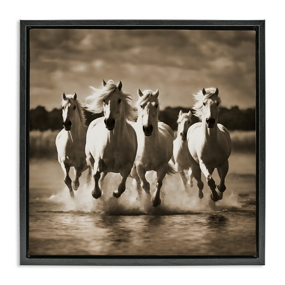 Stupell Industries Camargue Stallions Trotting Animals Painting Black Floater Framed Canvas Art Print Wall Art, 18 x 18