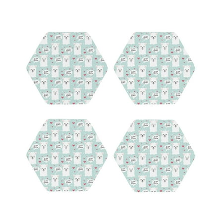 

Leather Coasters with Heat-resistant for Drinks Cartoon Cute Alpaca Love -标题2 Hexagon