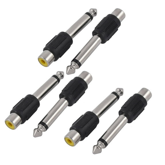 6 Pcs RCA Female to 1/4  6.35mm Male Plug Mono Audio Connectors