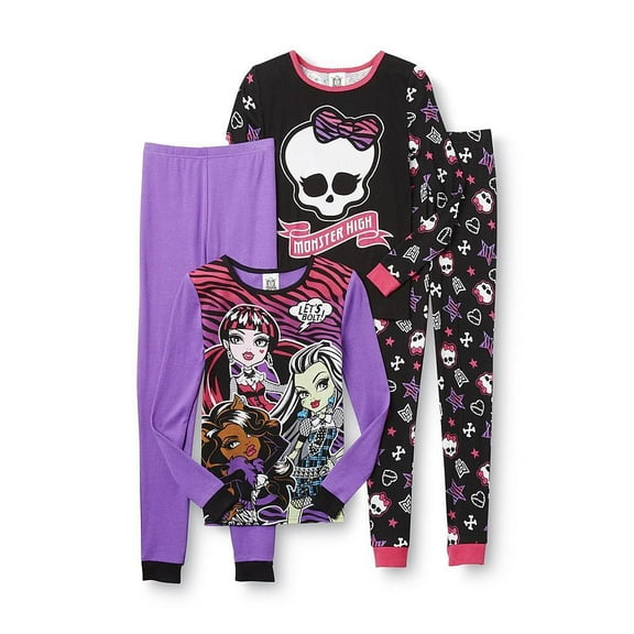 Monster High 4 PC Long Sleeve Tight Fit Cotton Pajama Set Girl Size 8