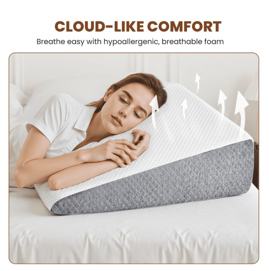 JOINSUN Wedge Pillow, Memory Foam Bed Wedge for Acid Reflux & Recovery, Removable Washable Cover, White Gray, 23.6×23.6×7.5in