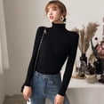 thumbnail image 2 of Women Seamless Long Sleeve Mock Neck Top Autumn Sweaters Tops, 2 of 3