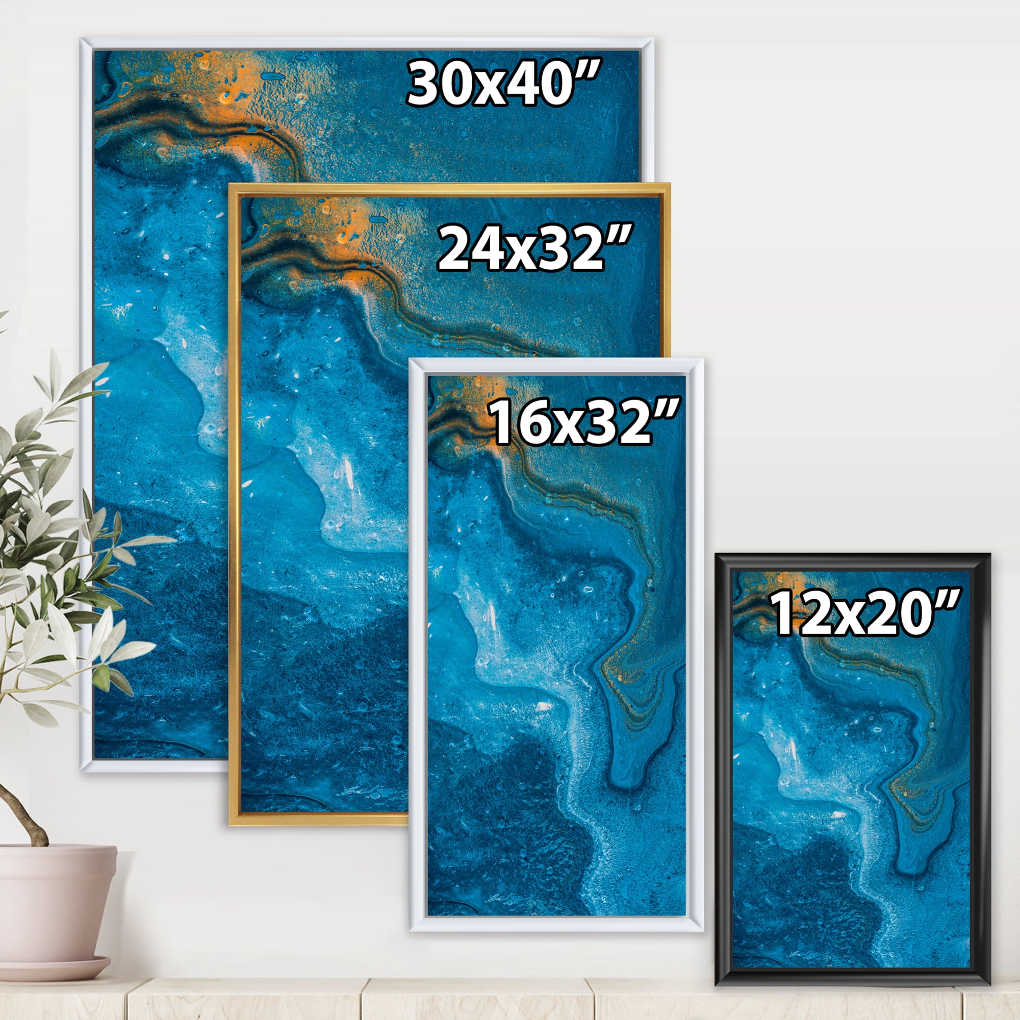 Abstract Blue Marble Composition II 30 in x 40 in Framed Painting Canvas Art Print, by Designart