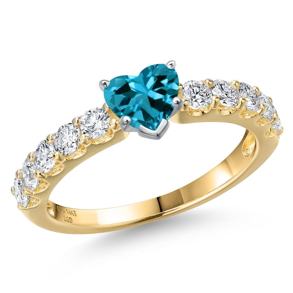 Gem Stone King 14K Two Tone Gold London Blue Topaz and Lab Grown Diamond Engagement Ring for Women | 1.20 Cttw | Heart Shape 5MM | Gemstone November Birthstone | Size 8