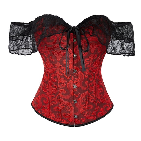 Women's Off-the-Shoulder Corset Top Ruffle Sleeve Sweetheart Neck Bustier Vintage Overbust Corset with Front Hook S