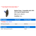 thumbnail image 2 of Washer Pump - Compatible with 1999 - 2012 Audi A4 Quattro Avant 2000 2001 2002 2003 2004 2005 2006 2007 2008 2009 2010 2011, 2 of 2