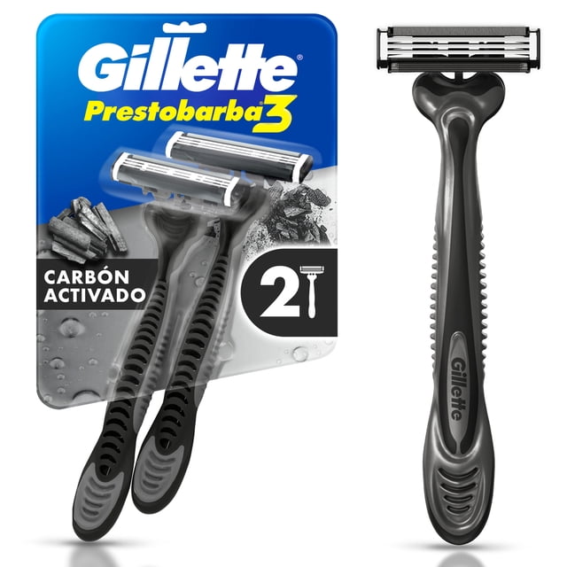 Rastrillo Gillette Prestobarba 3 Carbono con Carbón Activado y 3 Hojas 2 pzas