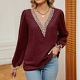 thumbnail image 3 of Scyoekwg Womens Long Sleeve Tops Dressy V-Neck Crochet Lace Trim Elegant Shirts Lightweight Loose Vintage Solid Color Fall Clothes Casual Pullover, 3 of 7
