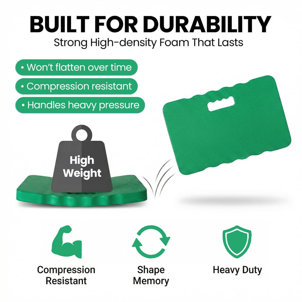 Extra Thick Foam Kneeling Pad for Gardening and Exercise Mat for Floor Work, Set of 2 Large Green