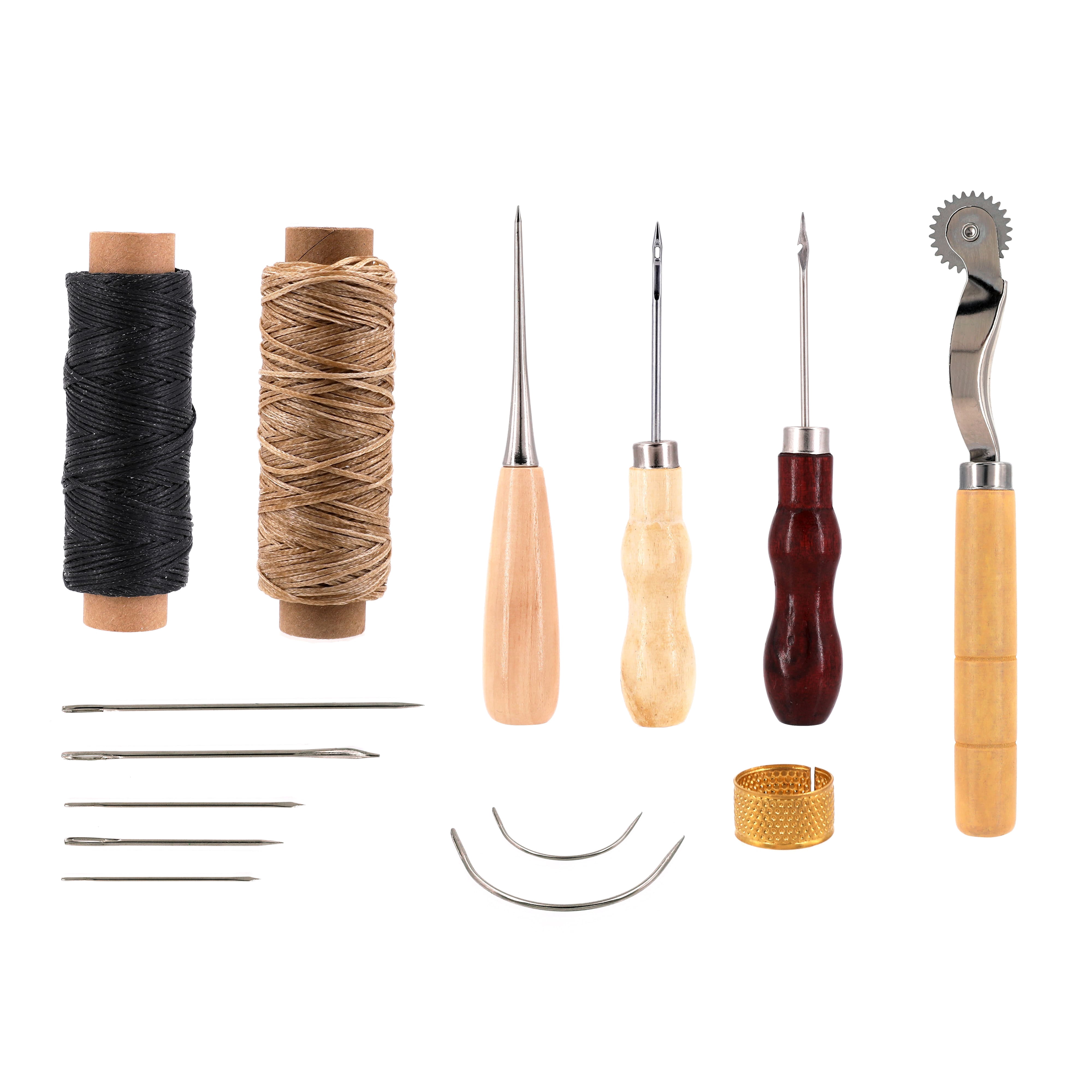 Make Market Leather Craft Tool Kit, Beginner DIY Sewing and Puncture Set, Brown and Silver, 14-Piece Set