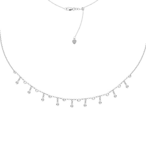 Sterling Silver Rhodium Plated 3mm Cubic Zirconia Fashion Choker Necklace - 16 Inch