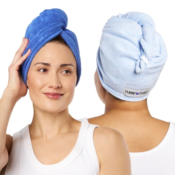 Turbie Twist Microfiber Hair Towel Wrap for Women and Men | 2 Pack | Bathroom Essential Accessories | Quick Dry Hair Turban for Drying Curly, Long & Thick Hair - Sheepskin & Pinecone