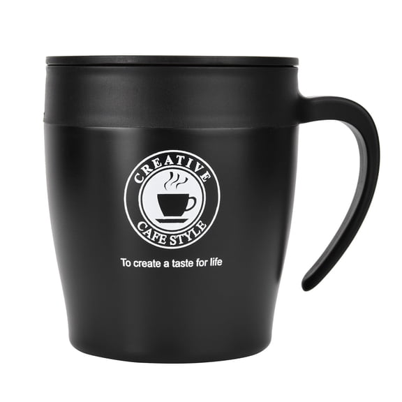 Double Walled Vacuum Thermal Insulated Coffee Mug with Spoon and Sliding Lid Stainless Steel Water Travel Cup for Office Home Daily Use 11.2 oz / 330 ml