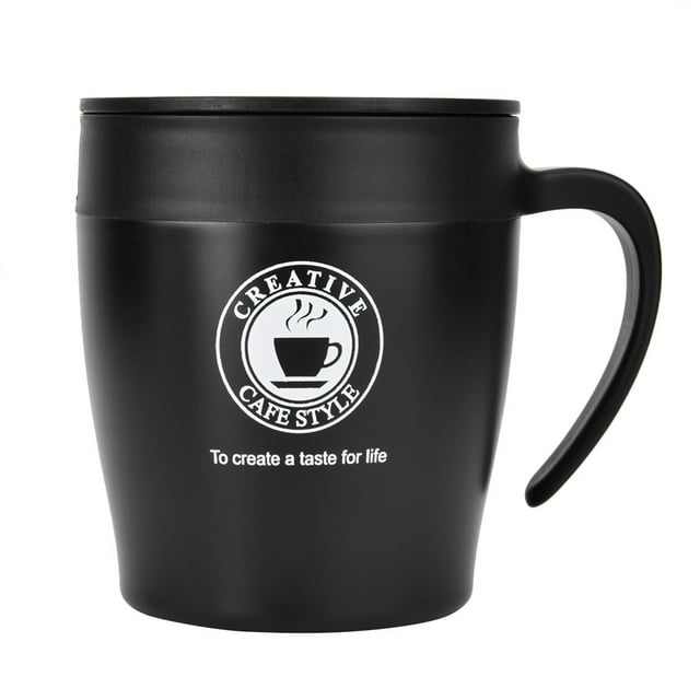 ZPSHYD Taza De Café con Aislamiento De Acero Inoxidable con Cuchara Y Tapa - Su Compañero para La Oficina Y Los Viajes - Mantenga Sus Bebidas Frías O Calientes(Negro)