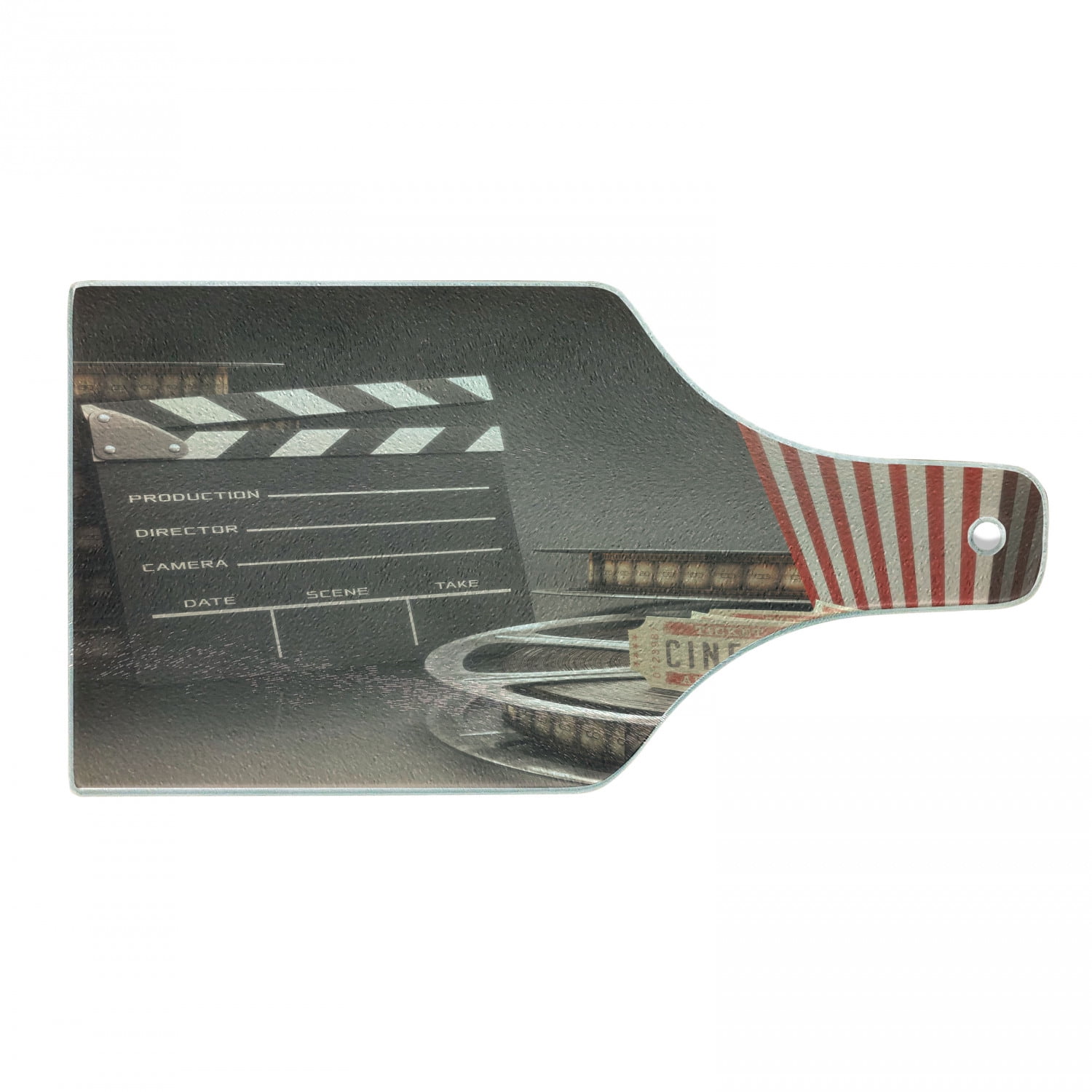 Movie Theater Cutting Board, Old Fashion Entertainment Objects Related to Cinema Film Reel Motion Picture, Tempered Glass Cutting and Serving Board, ...