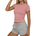 thumbnail image 3 of Sundazz Slim Fitted T Shirts for Women Short Sleeve Ruched Crop Tops Summer Basic Tees, XS-XL, 3 of 9