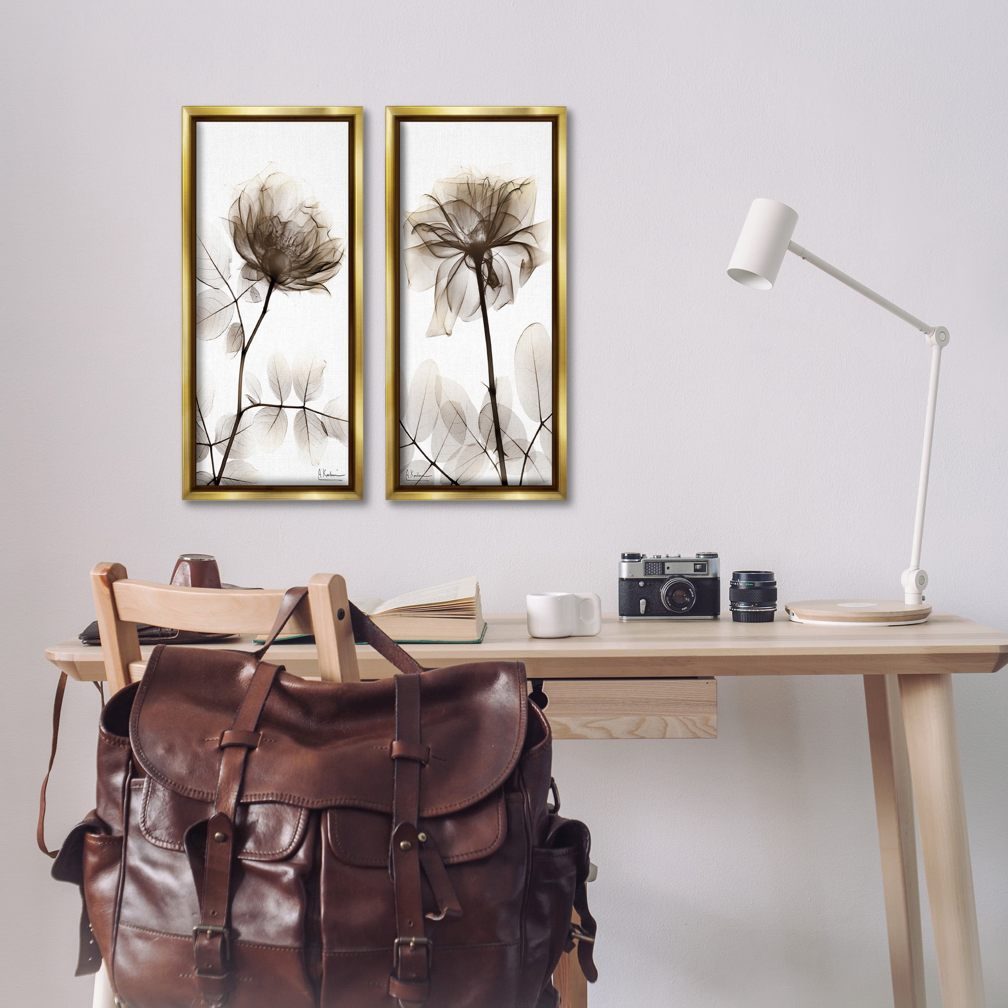 Stupell Industries Natural Modern Blooms Botanical & Floral Photography Gold Floater Framed Canvas Art Print Wall Art, 11 x 25, Set of 2