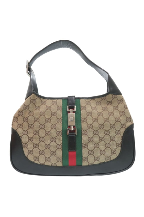 Pre-Owned Gucci Jackie Line Shoulder Bag 001 3306 3444 GG Canvas Leather Beige 1624 (Good)
