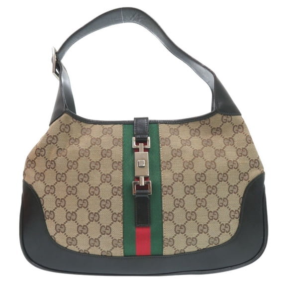 Pre-Owned Gucci Jackie Line Shoulder Bag 001 3306 3444 GG Canvas Leather Beige 1624 (Good)