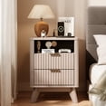 thumbnail image 2 of KeyWhat Modern Nightstand with Charging Station, Mid-Century Wood End Table Side Table for Living Room, Fluted Panel, White Alder, 2 of 6