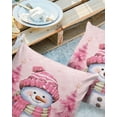 thumbnail image 2 of Pack of 2 Outdoor Pillow Covers, Pink Snowman Christmas Tree Winter Snowflake Waterproof Square Throw Pillowcase Cushion Decorative Pillow Covers for Couch Patio Tent, 18x18 in, 2 of 6