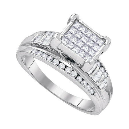 - Sterling Silver Womens Princess Diamond Ring Square Cluster Bridal Wedding Engagement 1.00 Cttw