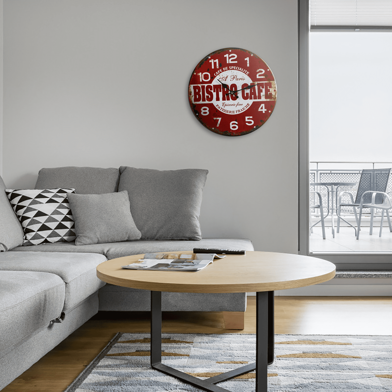 COMPUKAS 1Pc Red Wall Art Clock Unique Retro Hanging Clock for Household Wall Decoration