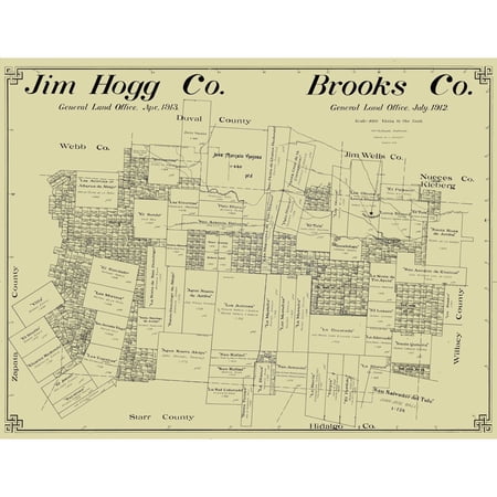 Historic County Map - Jim Hogg Brooks Counties Texas - McDonald 1912 - Vintage Wall Art