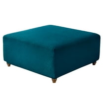 AUQ 31-43in Ottoman Cover Jacquard Design High Stretch Folding Storage Footstool Protector Rectangle Removable Slipcover Peacock Blue