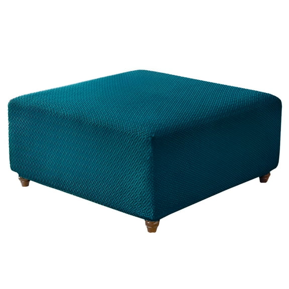 AUQ 31-43in Ottoman Cover Jacquard Design High Stretch Folding Storage Footstool Protector Rectangle Removable Slipcover Peacock Blue