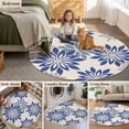 thumbnail image 6 of Geometric Flower 6ft Round Rugs, Vintage Country Floral Blue Grey on Linen Washable Non-Slip Area Rugs for Living Room Bedroom Kitchen, Low Pile Dining Room Kicthen Circle Carpet, Indoor Floor Rug, 6 of 9
